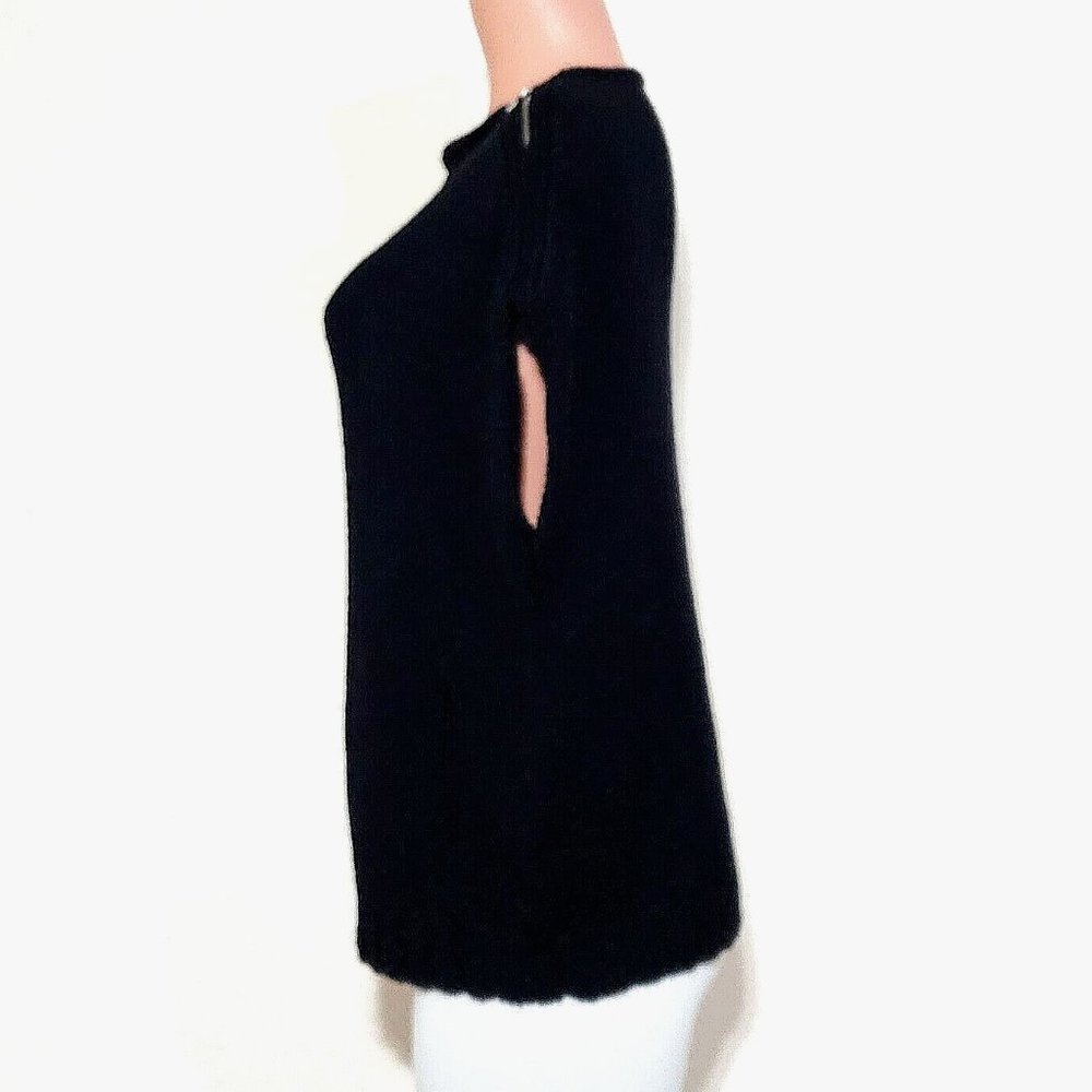 Lafayette 148 NY Black Wool Sweater Vest Top Drop Shoulder Zipper Shoulder - Picture 5 of 8